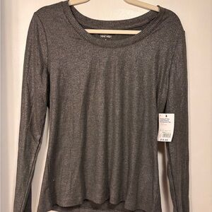 Nine West Ribbed Long Sleeve Crewneck Top in Charcoal Gray